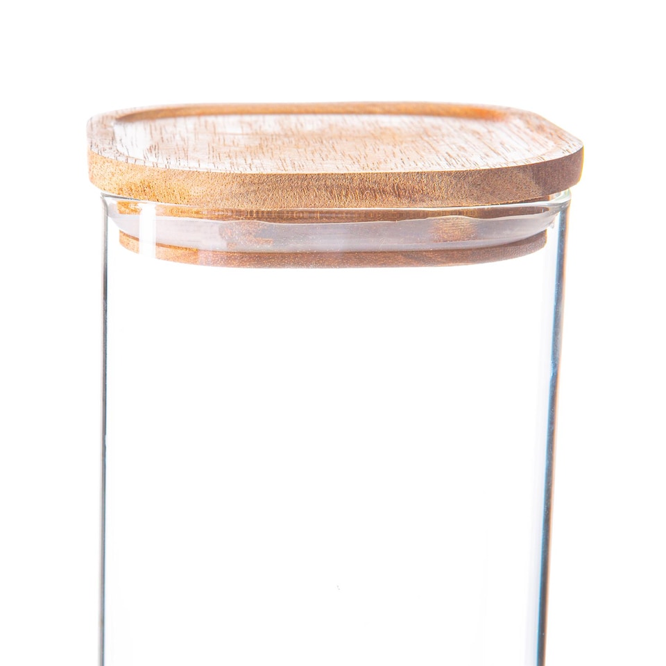image 1 of Argon Tableware Square Glass Storage Jars with Wooden Lids - 2.2 Litre - Pack of 3