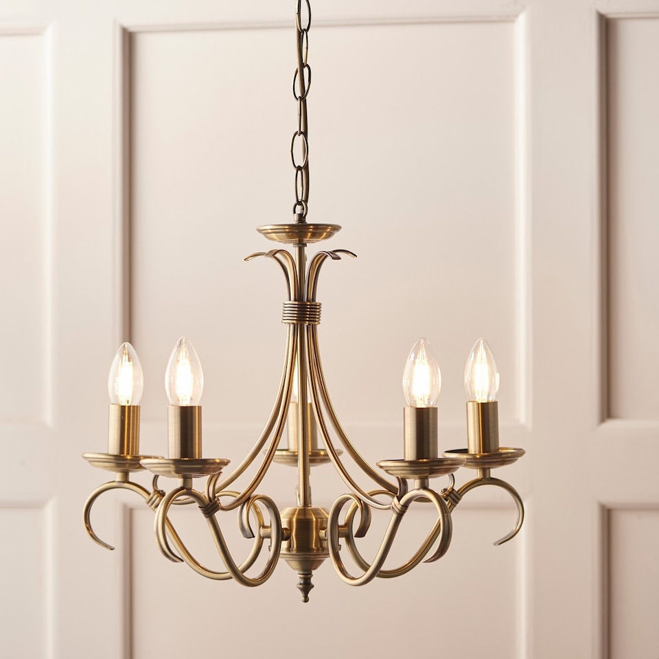 image 1 of Bernice 5 Light Multi Arm Ceiling Pendant Antique Brass, E14