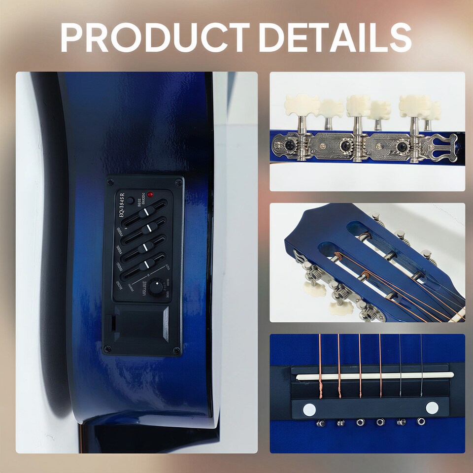 image 1 of HOMCOM Beginner Acoustic Electric Cutaway Guitar Adult Junior Guitar, Blue | Blue