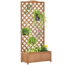 Outsunny Garden Wooden Planter Box with Trellis Flower Raised Bed