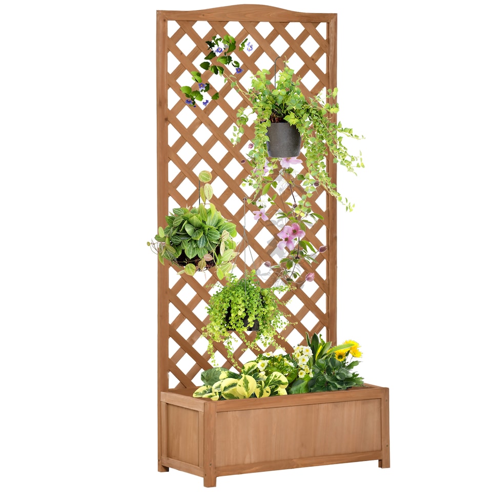 image 1 of Outsunny Garden Wooden Planter Box with Trellis Flower Raised Bed