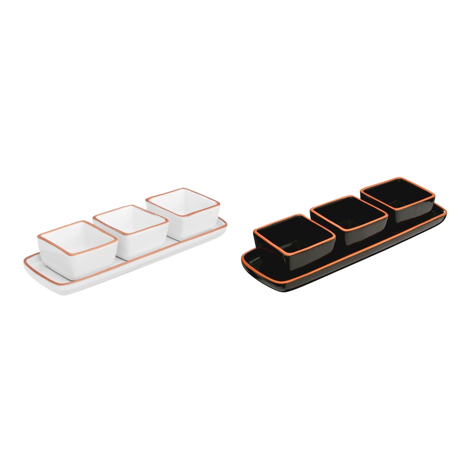 image 1 of Interiors By Premier Natural Terracotta Finish 3-Pc White Dip Bowls with Tray, Ceramic Dip Bowls & Tray Set, Dip Serving Dishes White