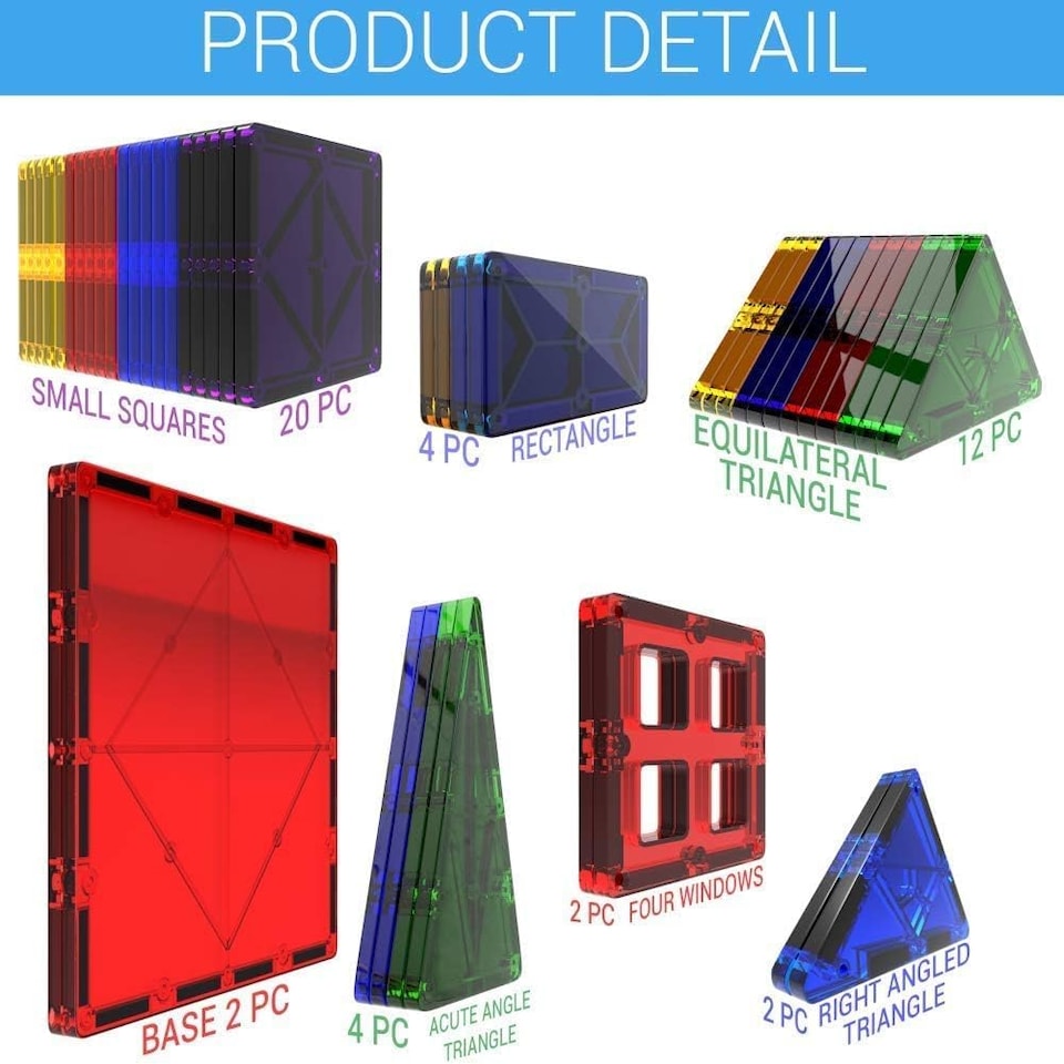 image 1 of Desire Deluxe Magnetic Tiles Building Blocks Construction Toys for Boys & Girls 47pc – STEM Learning Educational Toy for Kids Age 3 4 5 6 7 8 Year Old Gift