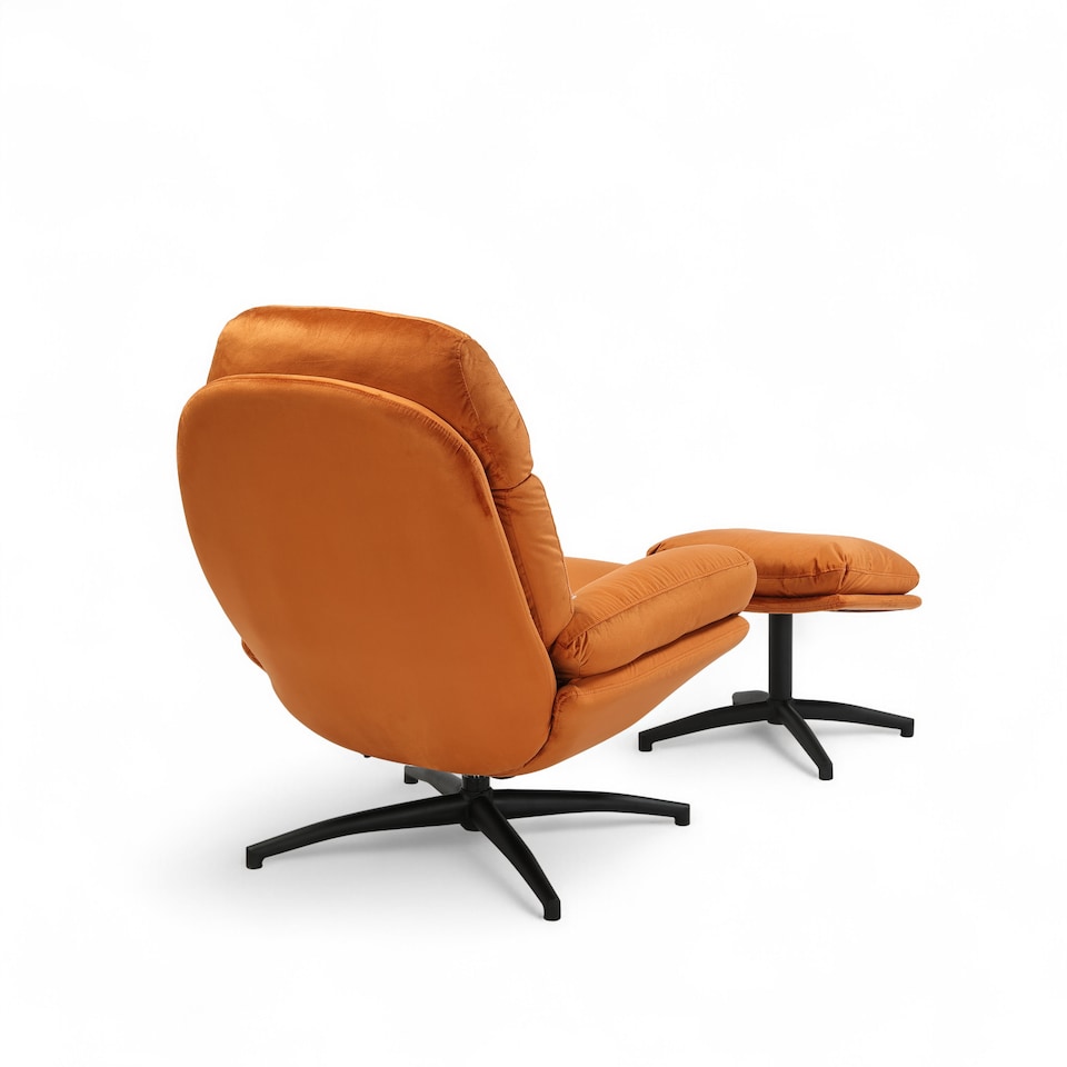 image 1 of Velvet Orange Brenna Swivel Armchair with Footstool