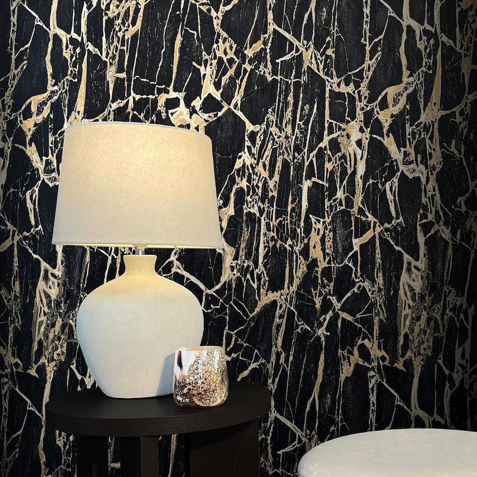 image 1 of Enzo Marble Black/Gold Wallpaper Black | Gold