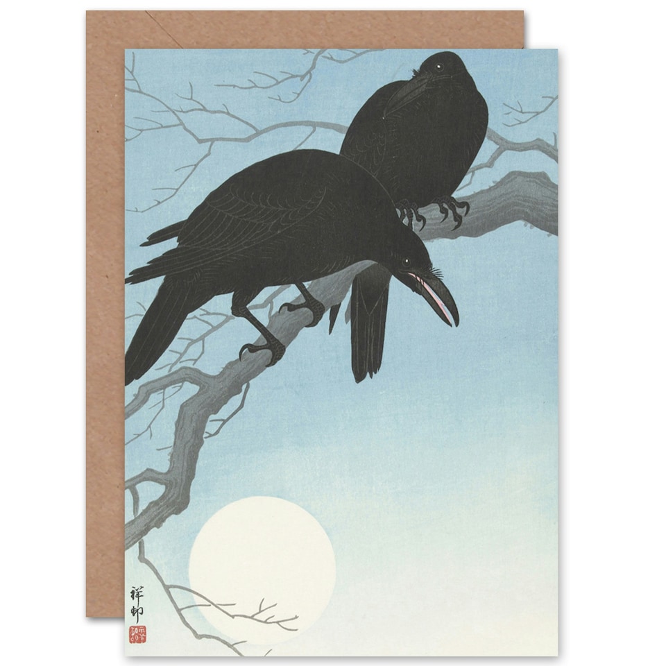 image 1 of Ohara Koson Two Crows On Tree Branch Japanese Art Animal Greeting Card