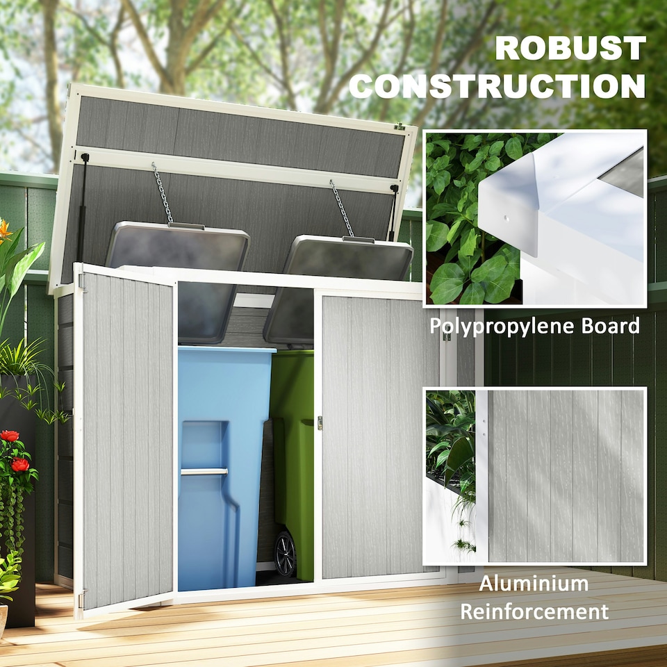 image 1 of Outsunny 4.7 x 2.5FT Lockable Garden Shed, 2-Bin Storage Shed | Multi | 143W x 75.5D x 110/108.5Hcm | 1