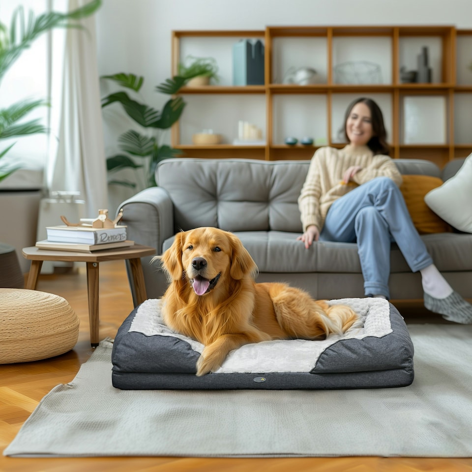image 1 of PawHut Dog Bed Calming Pet Bed Dog Mattress for Large Dogs - Charcoal Grey