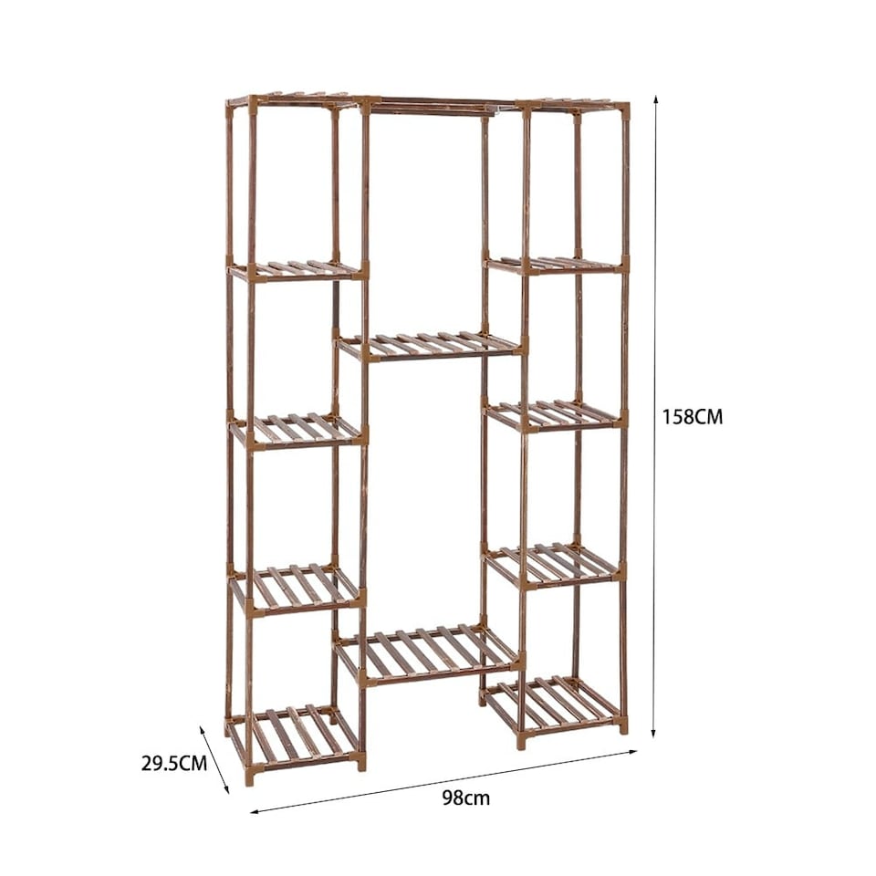 image 1 of Living and Home Multi-Tier Wooden Plant Stand and Flower Display Shelf - Brown