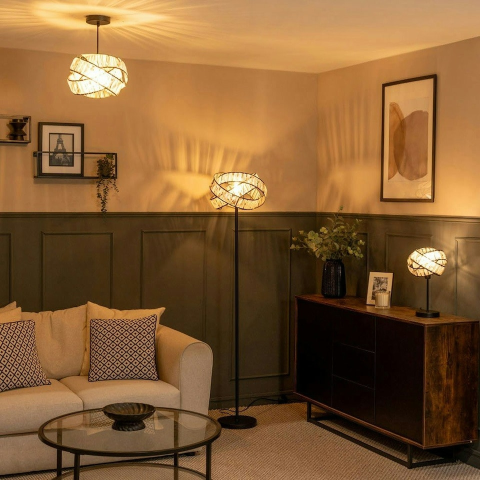 image 1 of ValueLights Hudson Matte Black Table Lamp with Black Tortoise Shell Drum Shade
