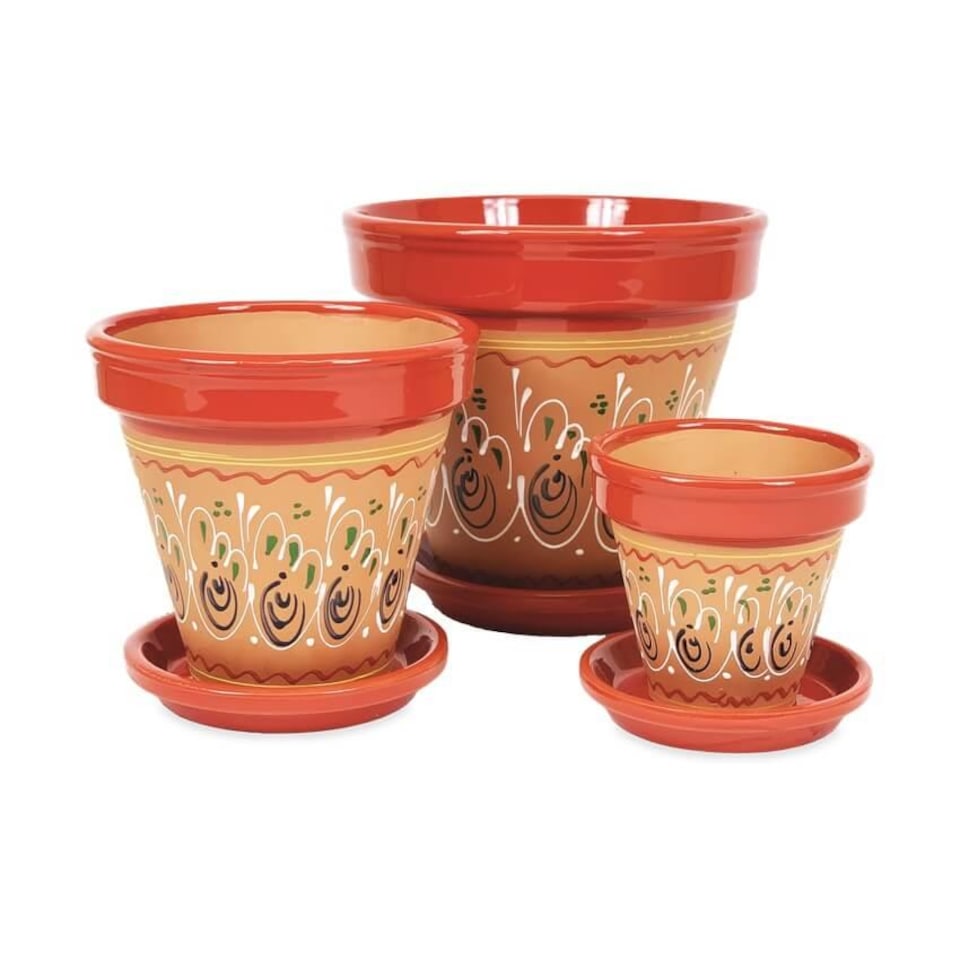 image 1 of Verano Spanish Ceramics Set of 3 Plant Pots & Drainage Plates - 16-29cm Inca Red
