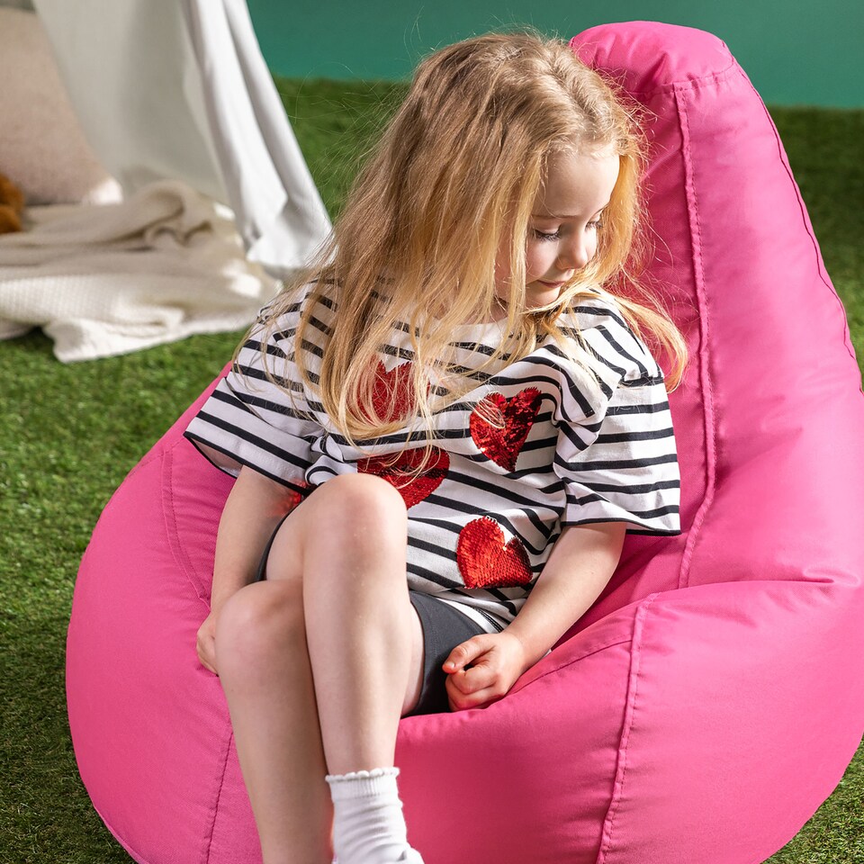 image 1 of icon Kids Recliner Beanbag Indoor and Outdoor Pink Set of 2