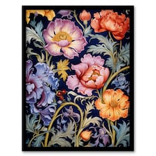 Modern William Morris Style Elegant Anemone Black Framed Wall Art Print A4