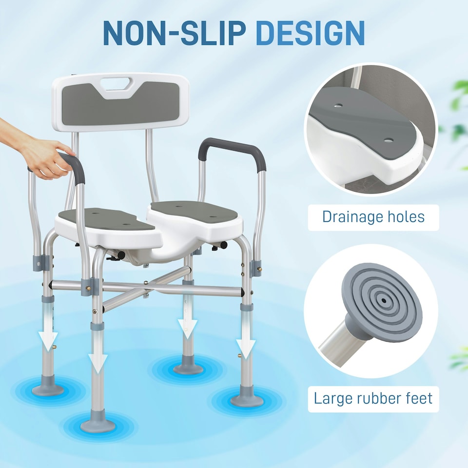 image 1 of HOMCOM Padded Bath Chair with Slotted Seat and Adjustable Height, Grey