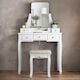 image 1 of 5 Drawer White Dressing Table With Mirror And Stool White