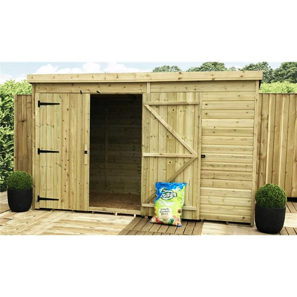 image 1 of 10 x 3 Garden Shed Pressure Treated T&G PENT Wooden Garden Shed - 1 Window + Double Doors (10' x 3' / 10ft x 3ft) (10x3)