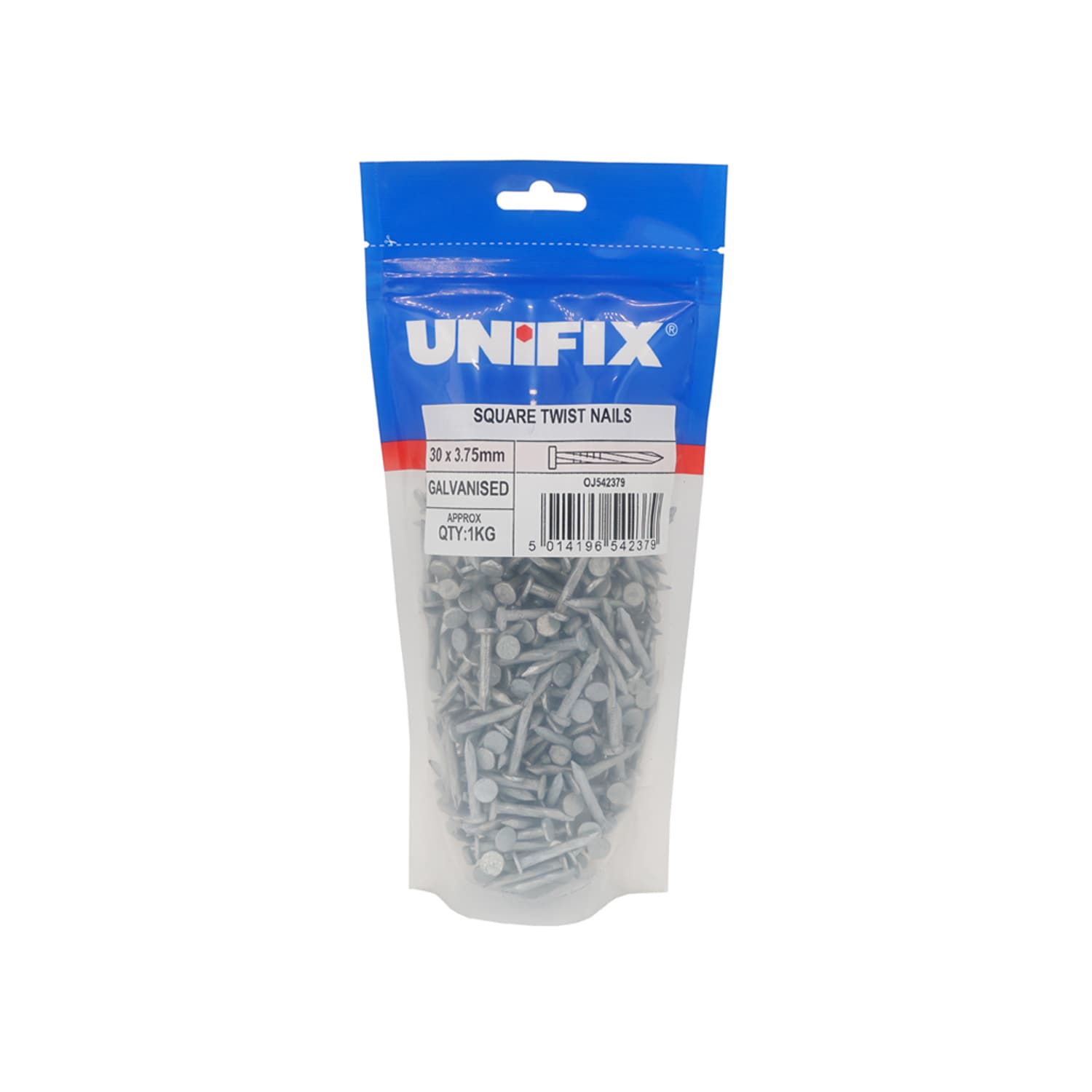 Unifix Galv Square Twist Nail CE - 30 x 3.75mm - Box of 5 in Silver
