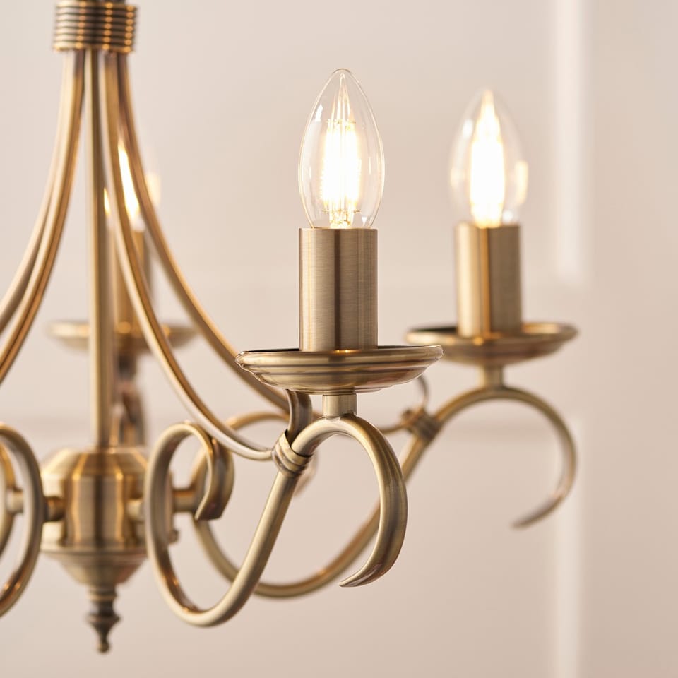 image 1 of Bernice 5 Light Multi Arm Ceiling Pendant Antique Brass, E14