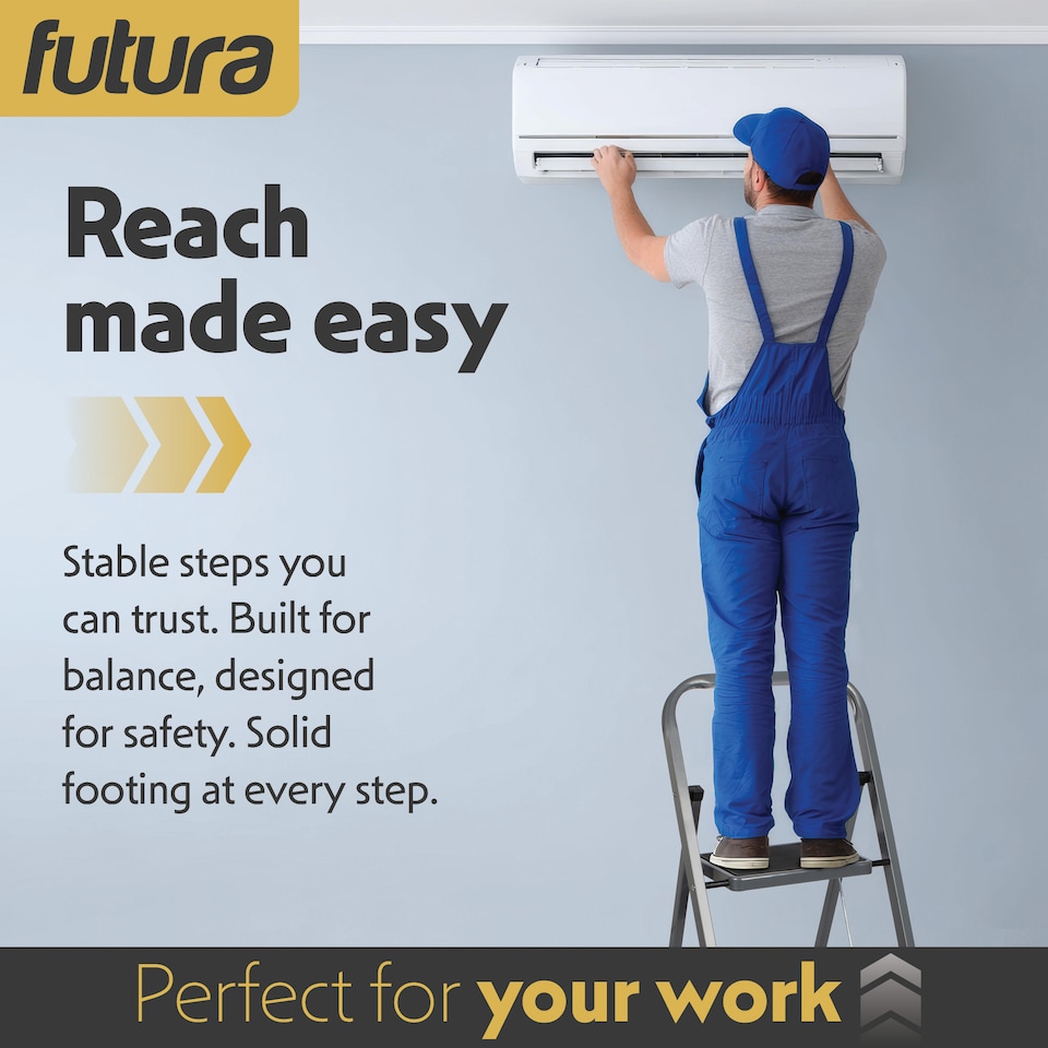 image 1 of Futura 2 Step Ladder Grey, Heavy-Duty Steel Folding Home DIY Step Stool with Wide Non-Slip Steps & Anti Slip Feet 150kg Capacity