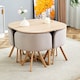 image 2 of Space Saving Dining Table with 4 Velvet Chairs Set, Dining Room Furniture Grey