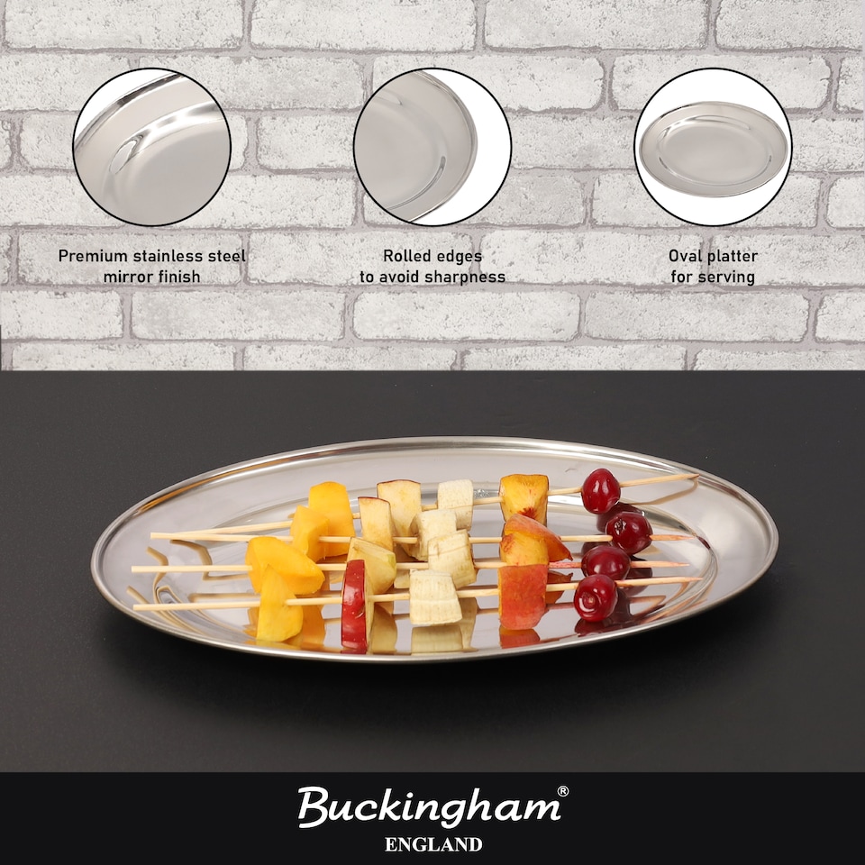 image 1 of Buckingham Oval Platter Serving Tray Stainless Steel, 35cm | Silver