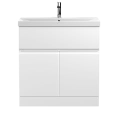 Balterley Mavesyn Contemporary 2 Door 1 Drawer Floor Standing Vanity Unit with Thin Edge Basin, Satin White, 800mm