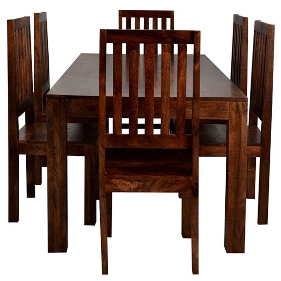 image 1 of Poko Dark Mango 6ft Dining Set with Wooden Chairs