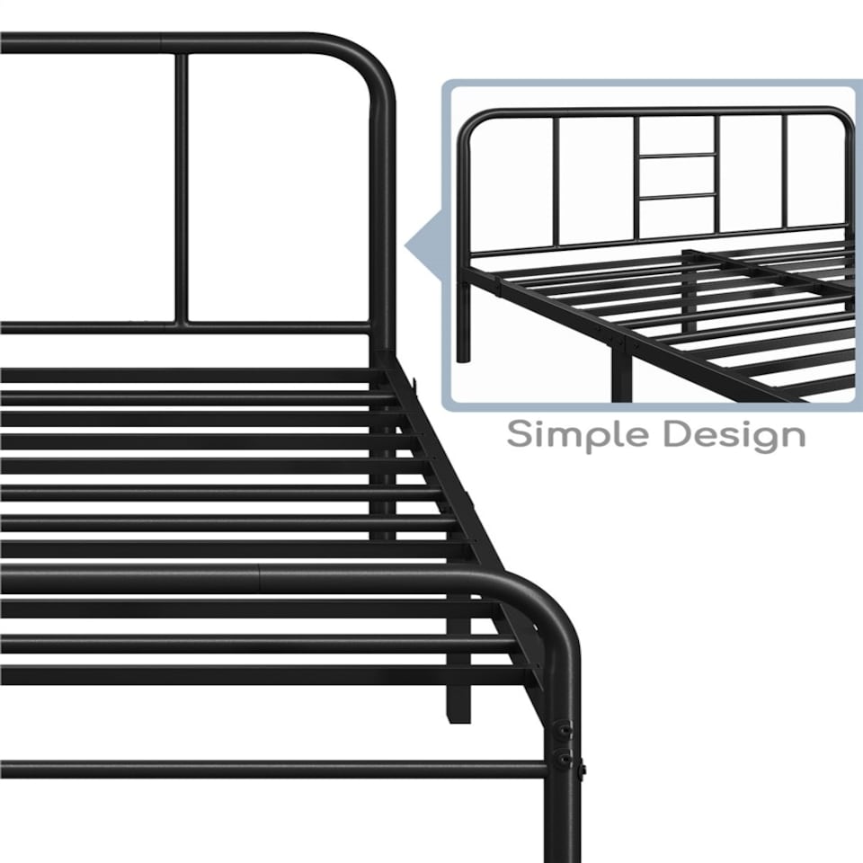 image 1 of Yaheetech Romantic 5ft King Metal-Framed Bed with High Headboard Black