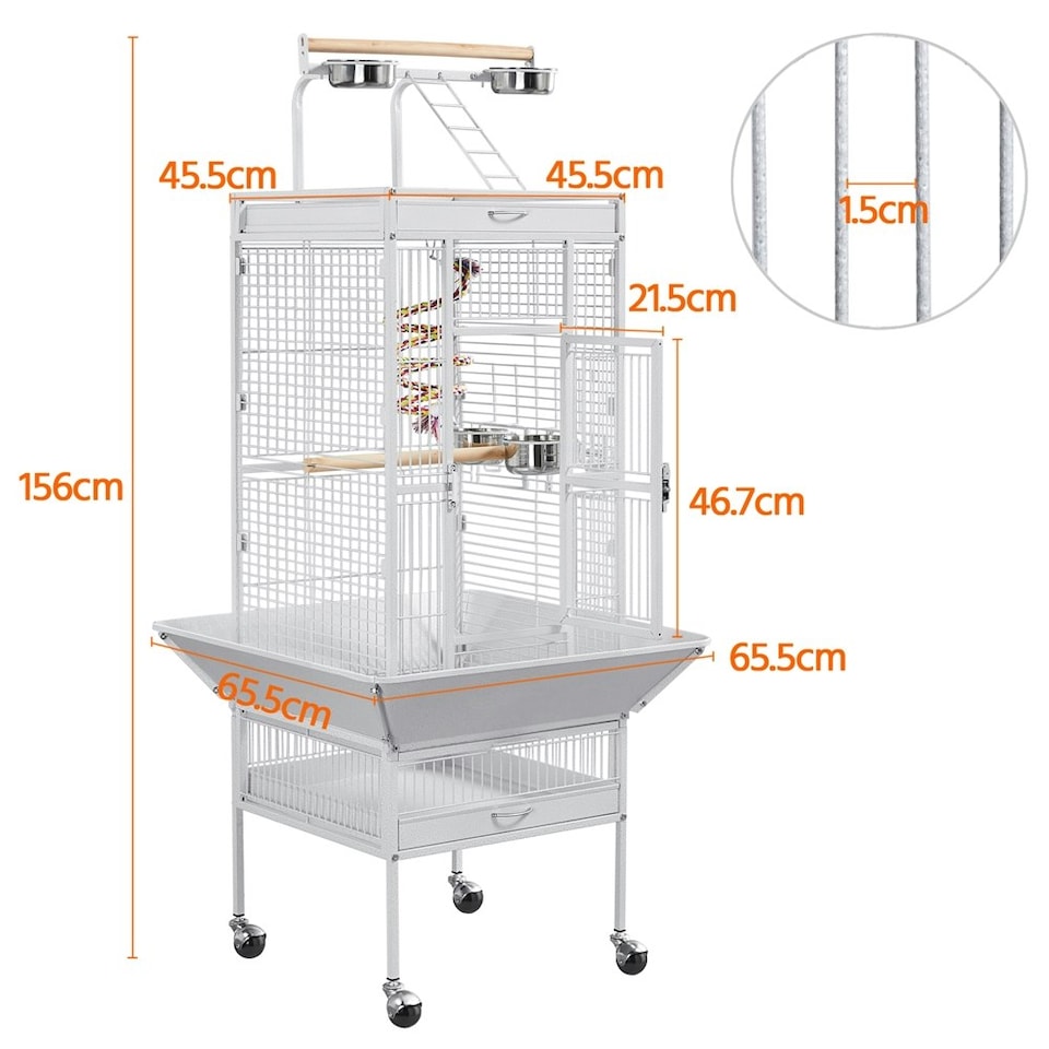 image 1 of Yaheetech 156 cm Tall Play Top Rolling Metal Bird Cage White