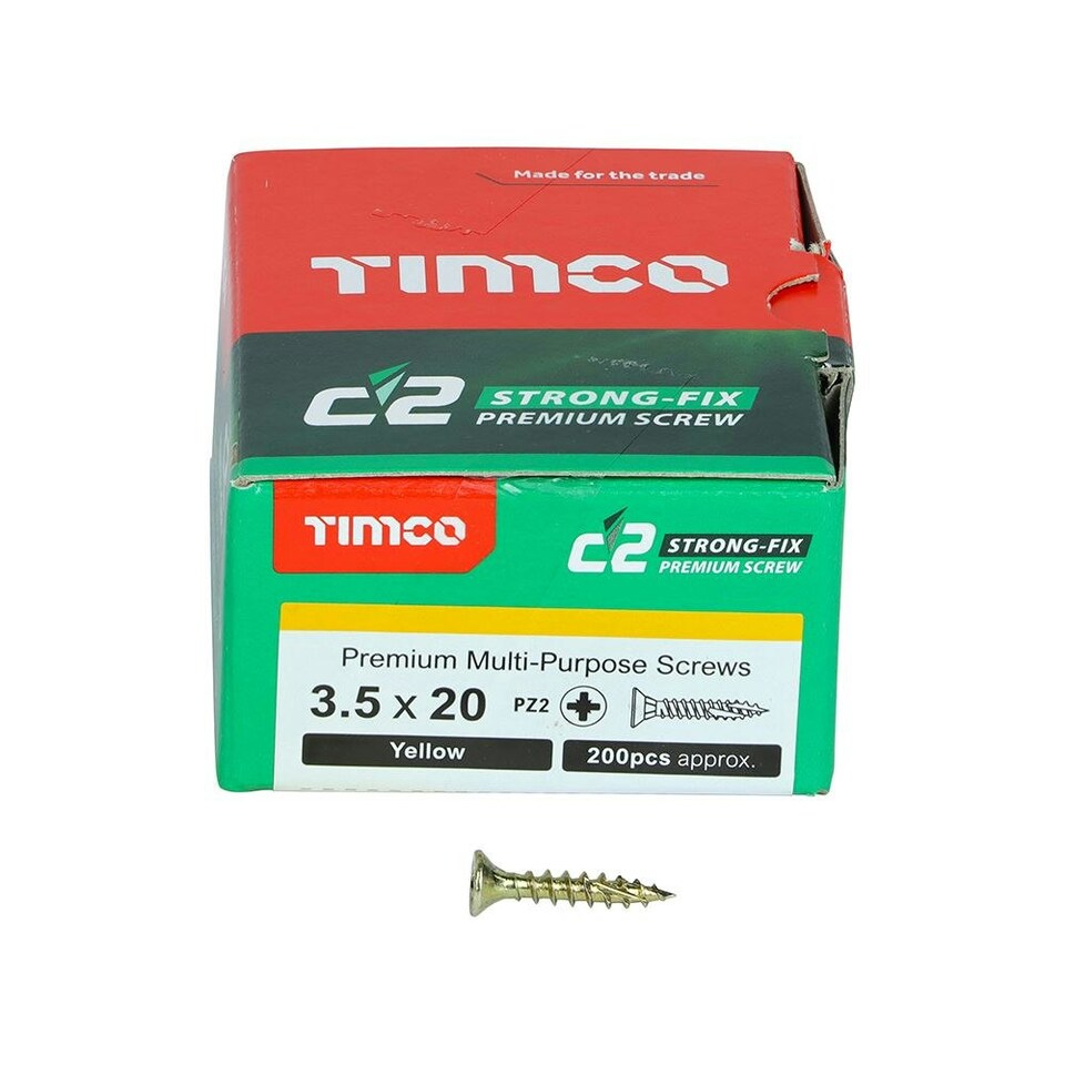 image 1 of Timco - C2 Strong-Fix Multi-Purpose Premium Screws - PZ - Double Countersunk - Yellow (Size 3.5 x 20 - 200 Pieces)