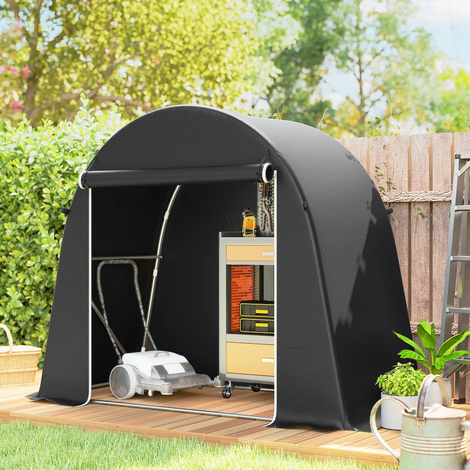 image 1 of Outsunny 8 x 4 ft Garden Storage Shed Tent, Waterproof Bike Tent with Roll-up Zipper Door and Galvanised Metal Frame, Outdoor Portable Shed Storage Shelter for Bike, Garden Tools | Grey