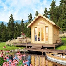 Caroline 2 + Window set 2-Log Cabin, Wooden Garden Room, Timber Summerhouse, Home Office - L675 x W489.9 x H330.6 cm Brown