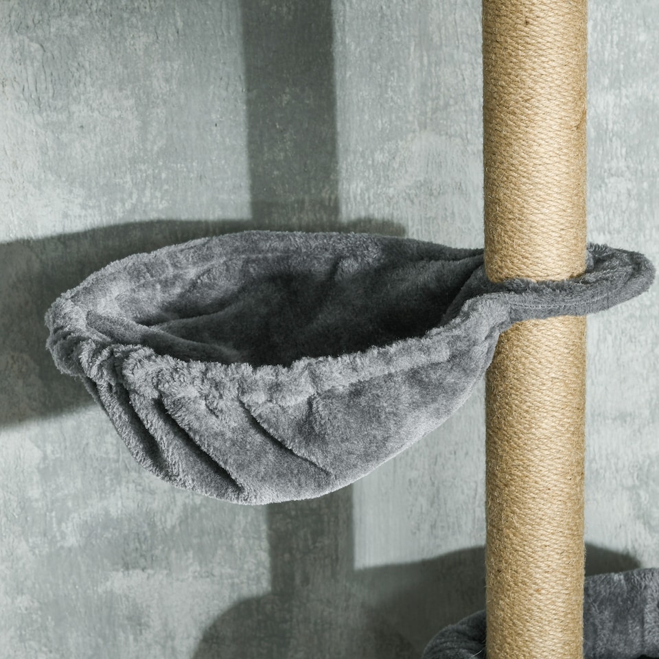 image 1 of PawHut Floor To Ceiling Cat Tree 6-Tier with Scratch Post Bed Hammock