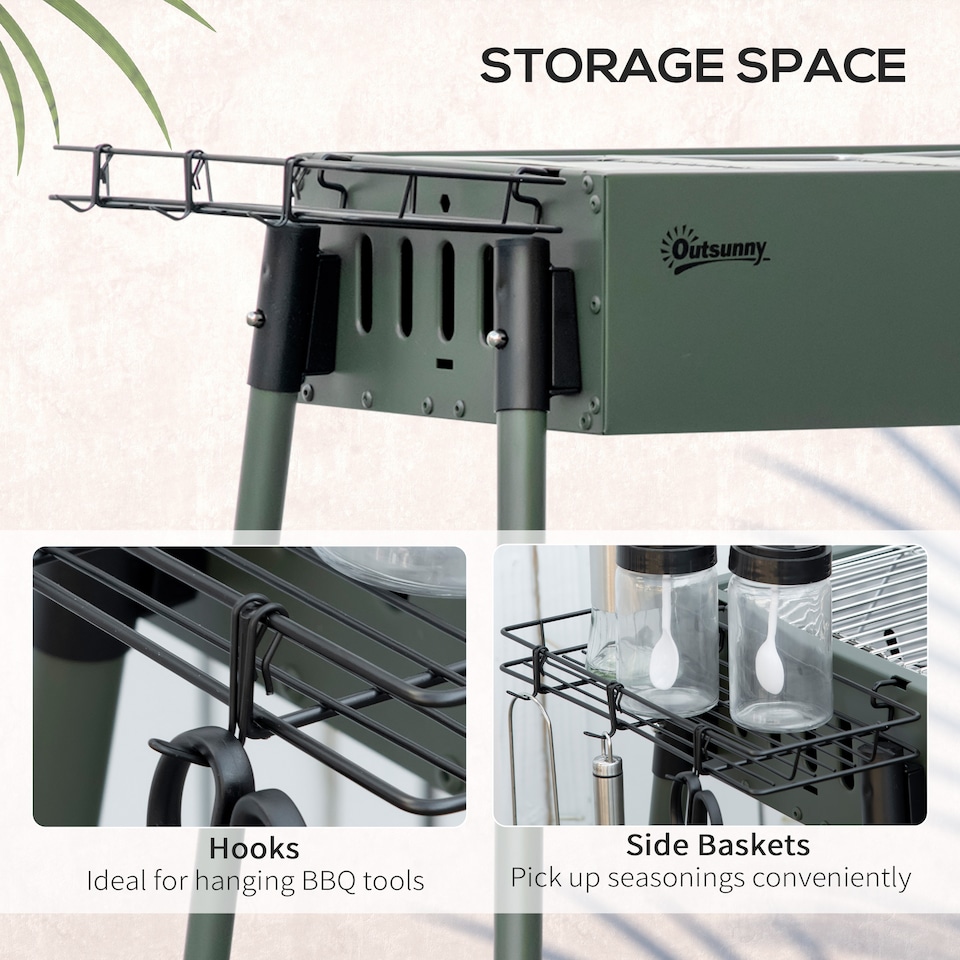 image 1 of Outsunny Portable Charcoal Barbecue Grill with Seasoning Baskets and Hooks