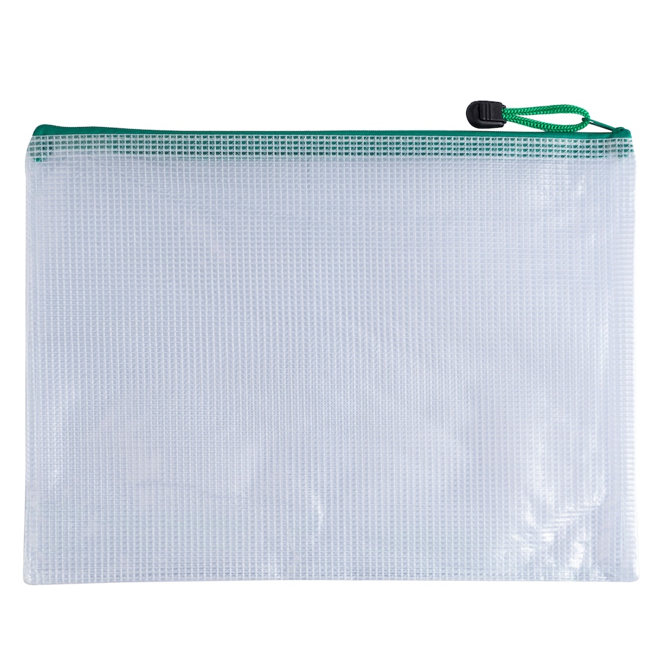 image 1 of Pack of 12 A4 Green PVC Mesh Zip Bags
