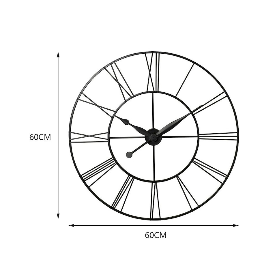 image 1 of Living and Home Vintage Cut-Out Metal Wall Clock - Dark Grey