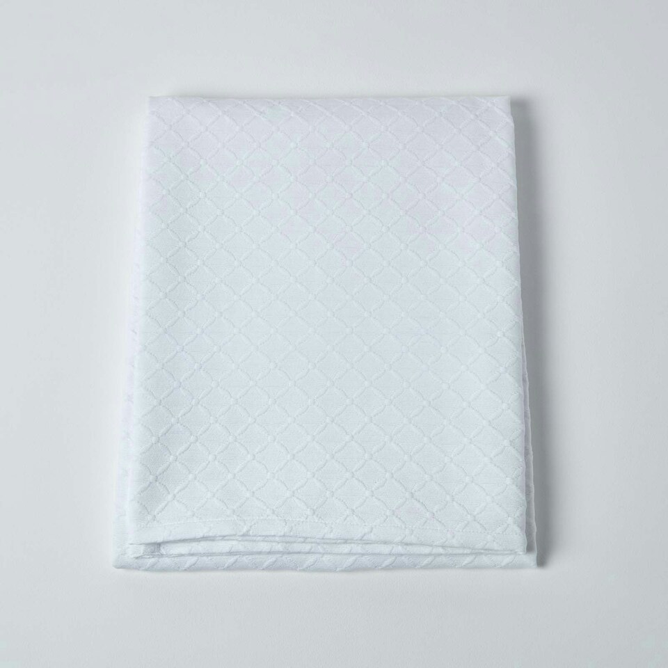 image 1 of Homescapes White Cotton Contemporary Diamond Pattern Matelassé Bedspread - Double | White