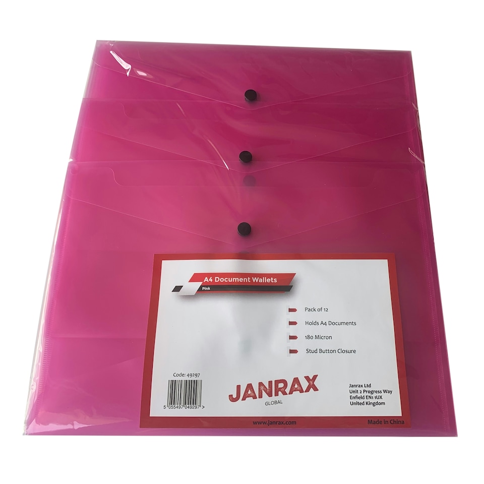 image 1 of Pack of 60 A4 Pink Document Wallets by Janrax