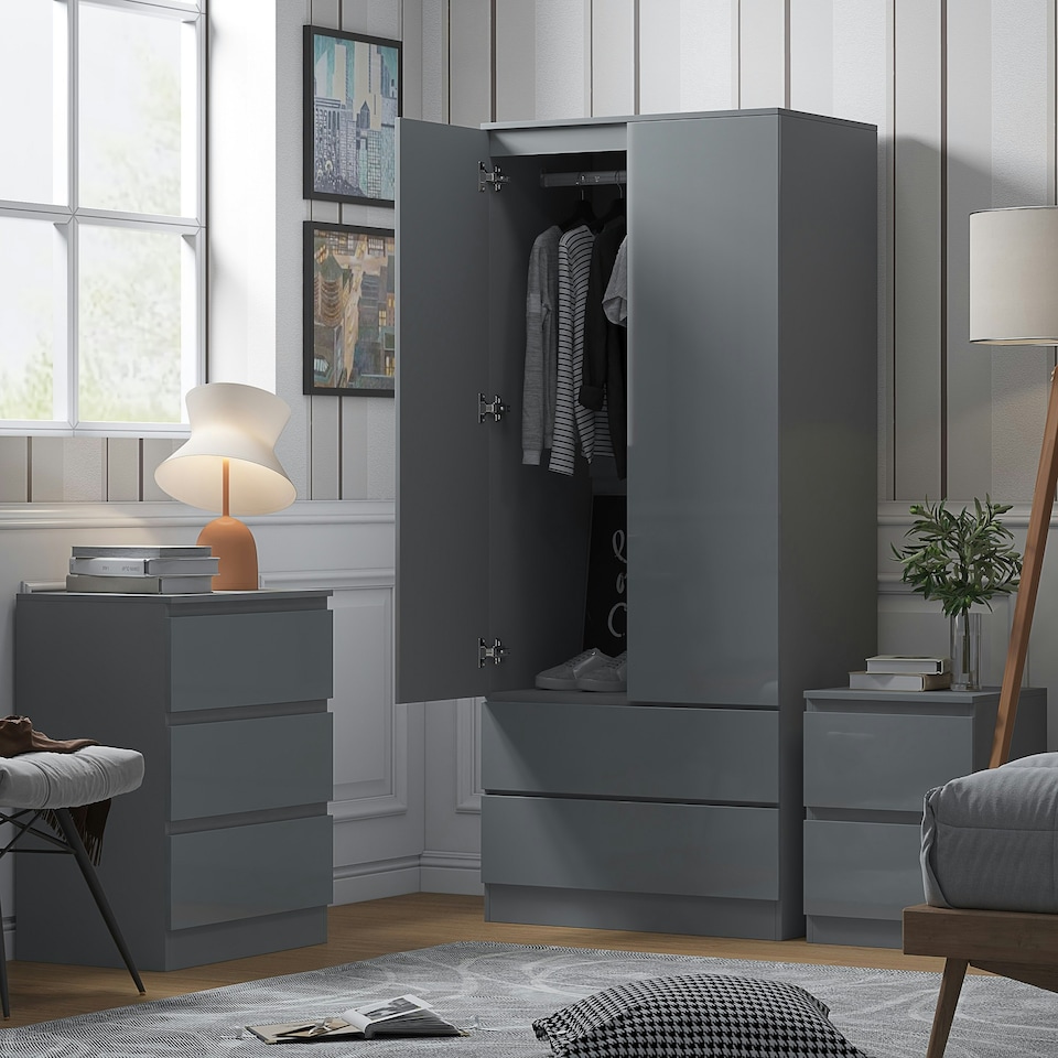 image 1 of FWStyle Stora 2 Door 2 Drawer Combination Wardrobe - Grey Gloss Front Grey