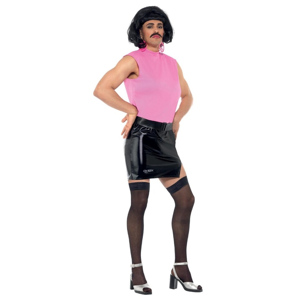 image 1 of Queen Mens Break Free Housewife Costume | Pink | Pink/Black | L | 1