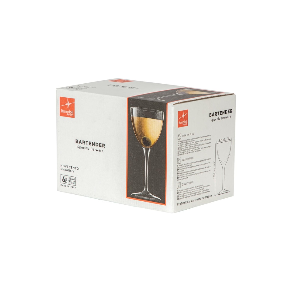 image 1 of Bormioli Rocco Bartender Novecento Nick & Nora Glasses - 155ml - Pack of 6