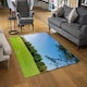 image 2 of Beauty landscape of grass field with forest trees and environment public park with sun rays (Rug) Blue | L