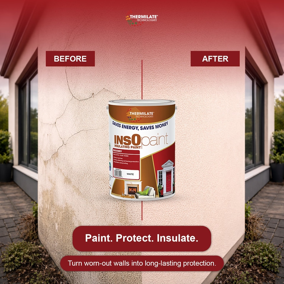 image 1 of InsOpaint Exterior Masonry Paint - Heat Reflecting, Insulating & Weatherproof Exterior Wall Protection - Matchstick - 5L