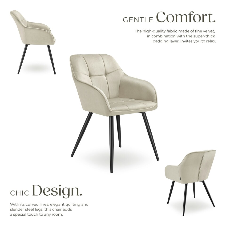 image 1 of Dining Chair Marilyn - velvet look, quilted pattern - per piece Cream | Cream/Black