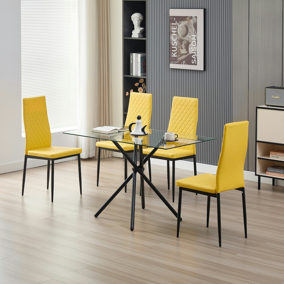 image 1 of Miami Dining Table with 4 Emily Leather Chairs Black
