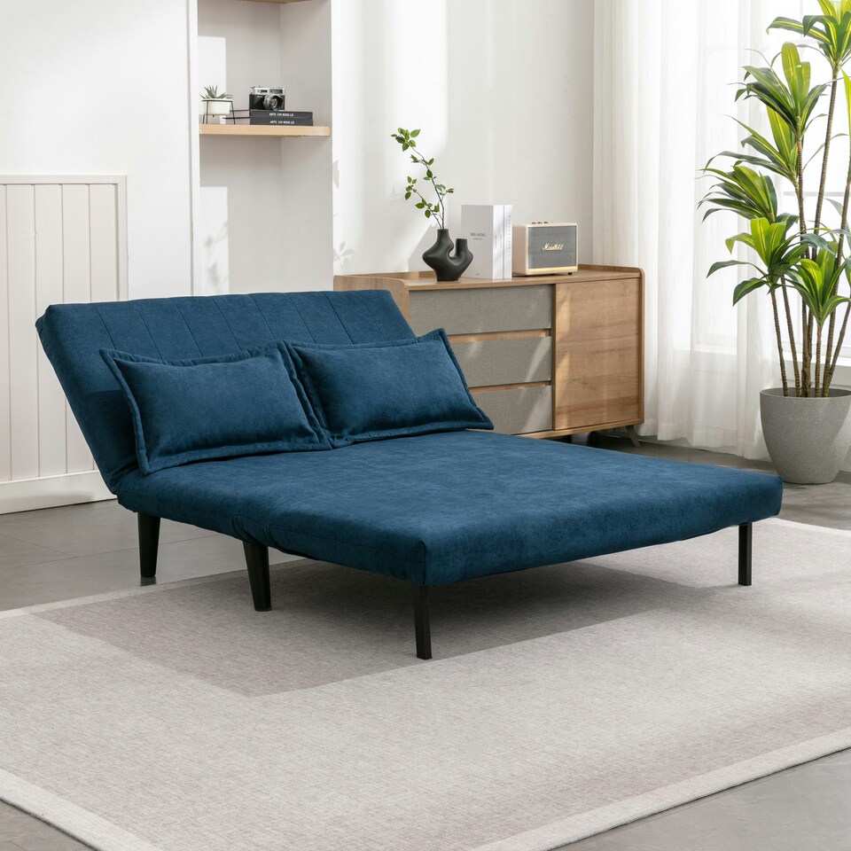 image 1 of Harper 2 Seater Folding Clic Clac Fabric Lounge Futon Sofa Bed (Blue)