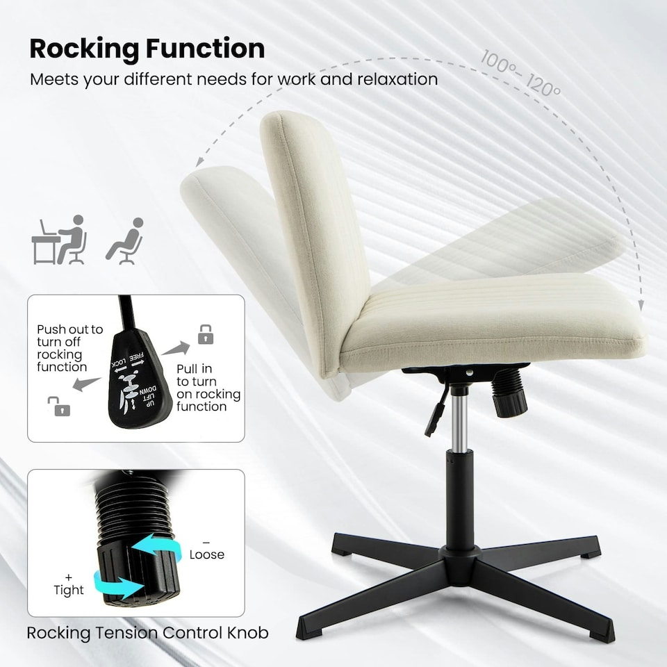 image 1 of COSTWAY Criss Cross Legged Chair Home Office Chair Beige White