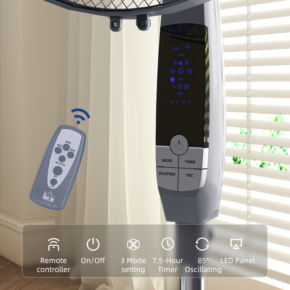 image 1 of HOMCOM 16 Oscillation Cooling Fan with Remote Adjustable Height