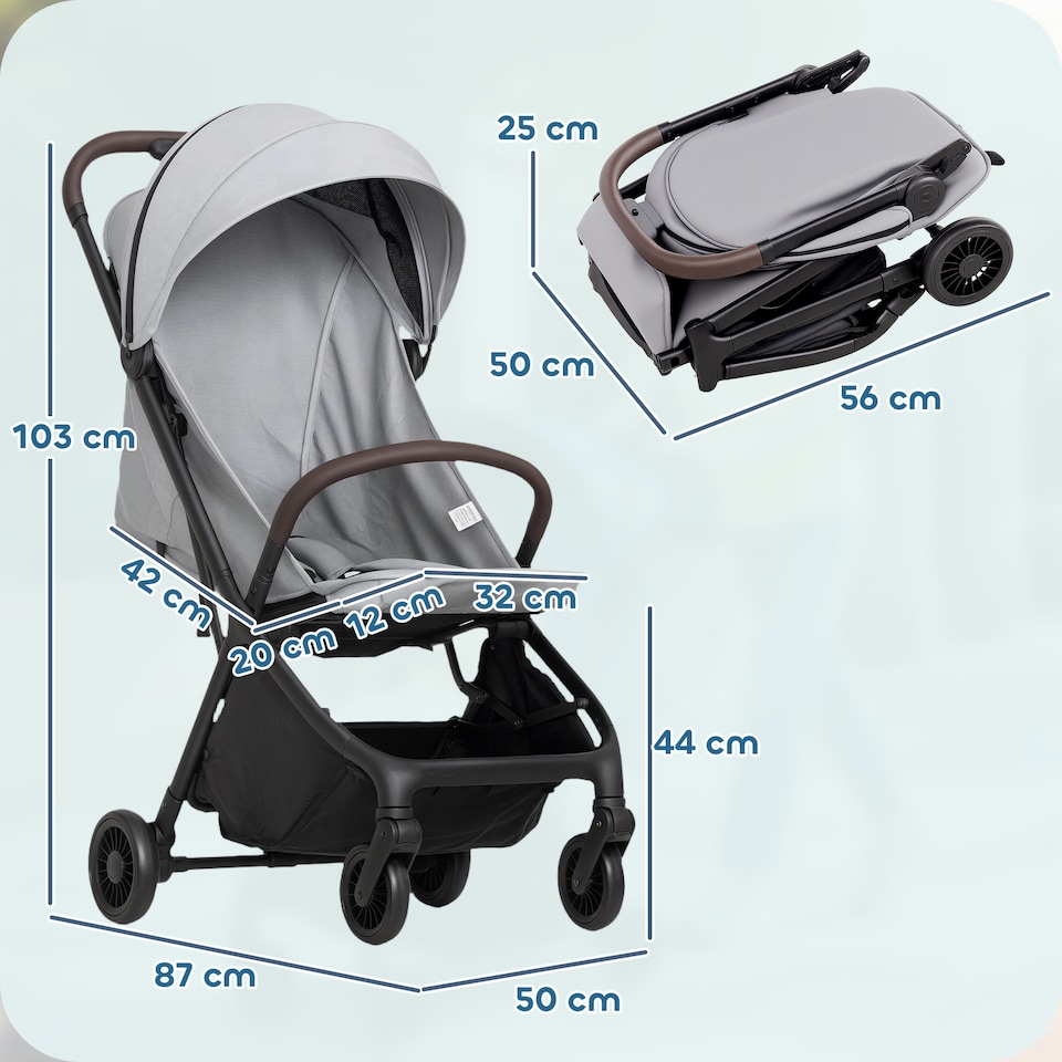image 1 of AIYAPLAY Baby Stroller, Foldable Travel Pushchair with Adjustable Seat, 5-Point Harness, Canopy, All Wheels Suspension, Storage Basket, 6.3kg Lightweight & Compact, from Birth to 3 Years | Grey