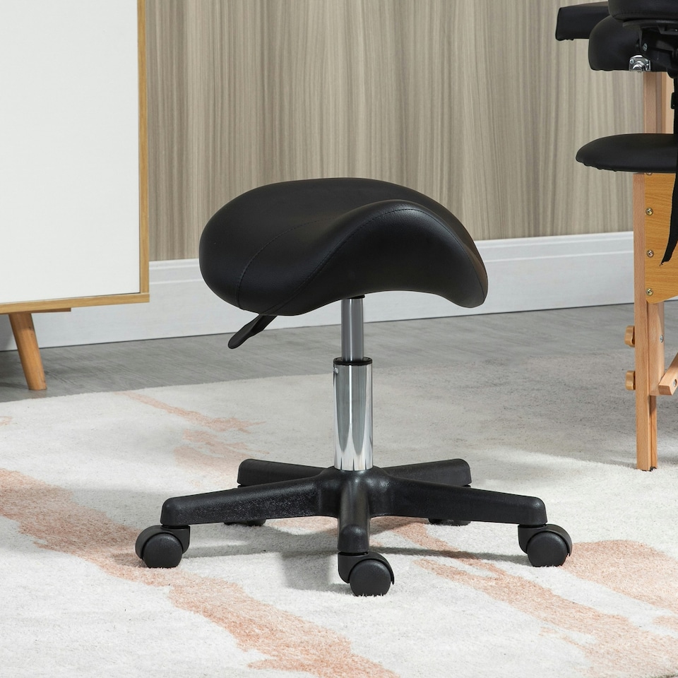 image 1 of HOMCOM Saddle Stool Adjustable Rolling Salon Chair for Massage Spa Beauty Black